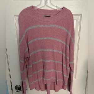 American Eagle sweater, so SOFT, pink & grey stripe, mock neck, COZY!